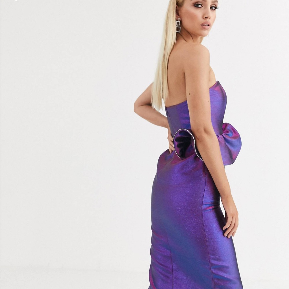 ASOS Design premium rhinestone trim manipulated ruffle two tone midi dress